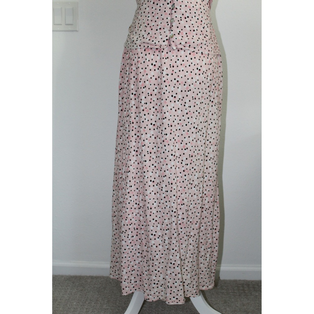 VTG Pink Polka Dot 2 Piece Set Button‎ Front Top & Maxi Skirt Women's Small - Picture 3 of 16